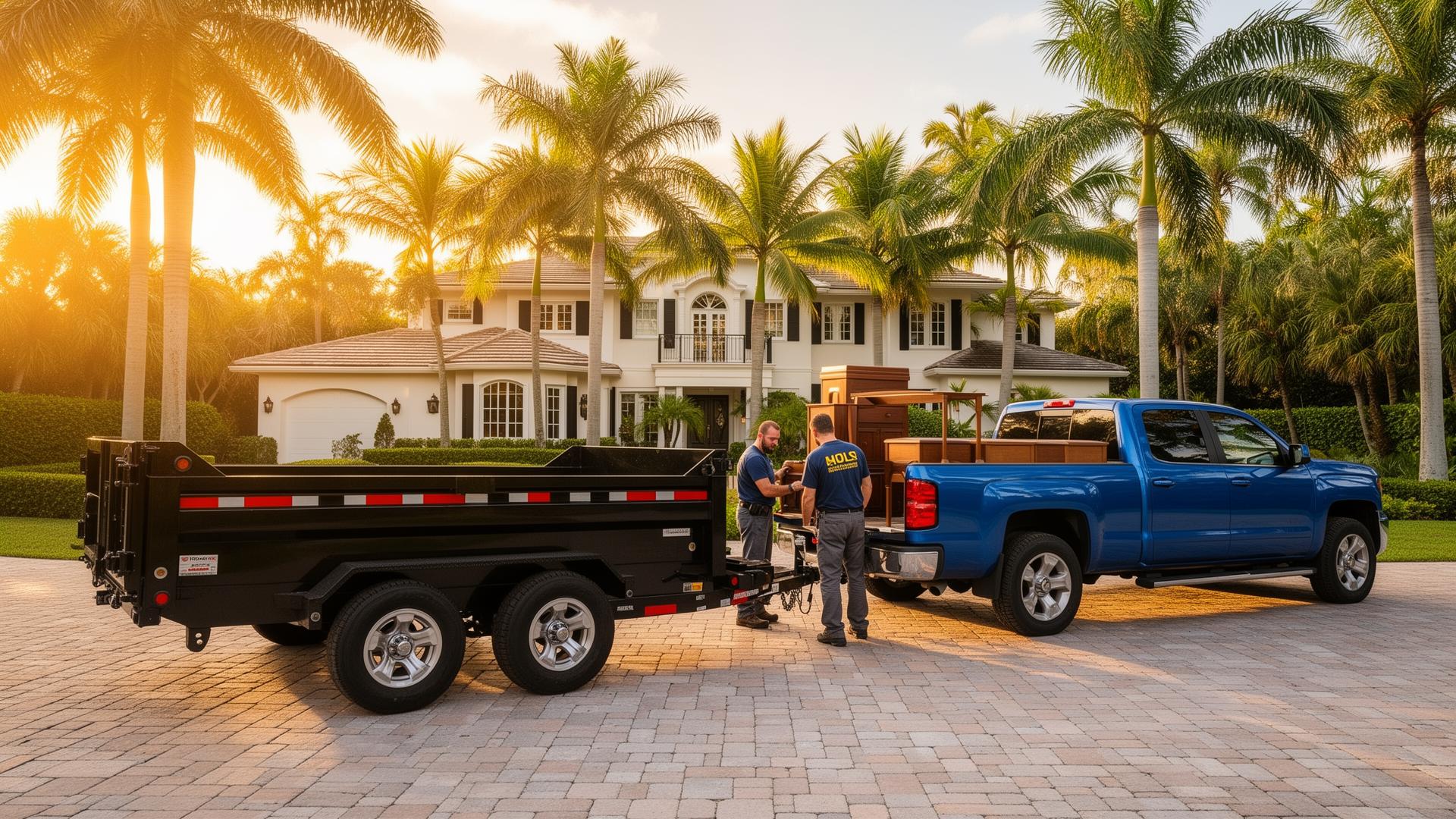 Kraken Junk Removal trailer and crew at a Palm Beach home